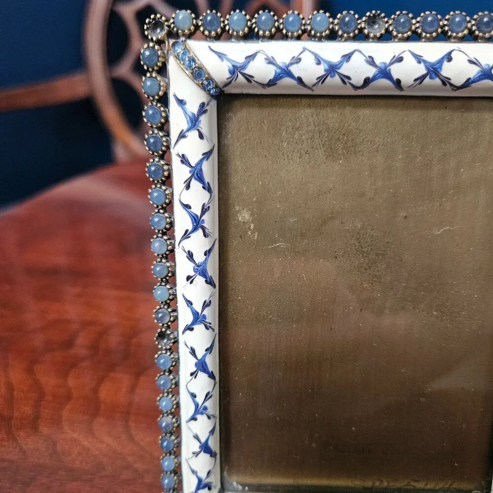 RARE JAY STRONGWATER EMILIA BLUE PAVE CRYSTAL STONE ENAMEL 3x4 PICTURE FRAME